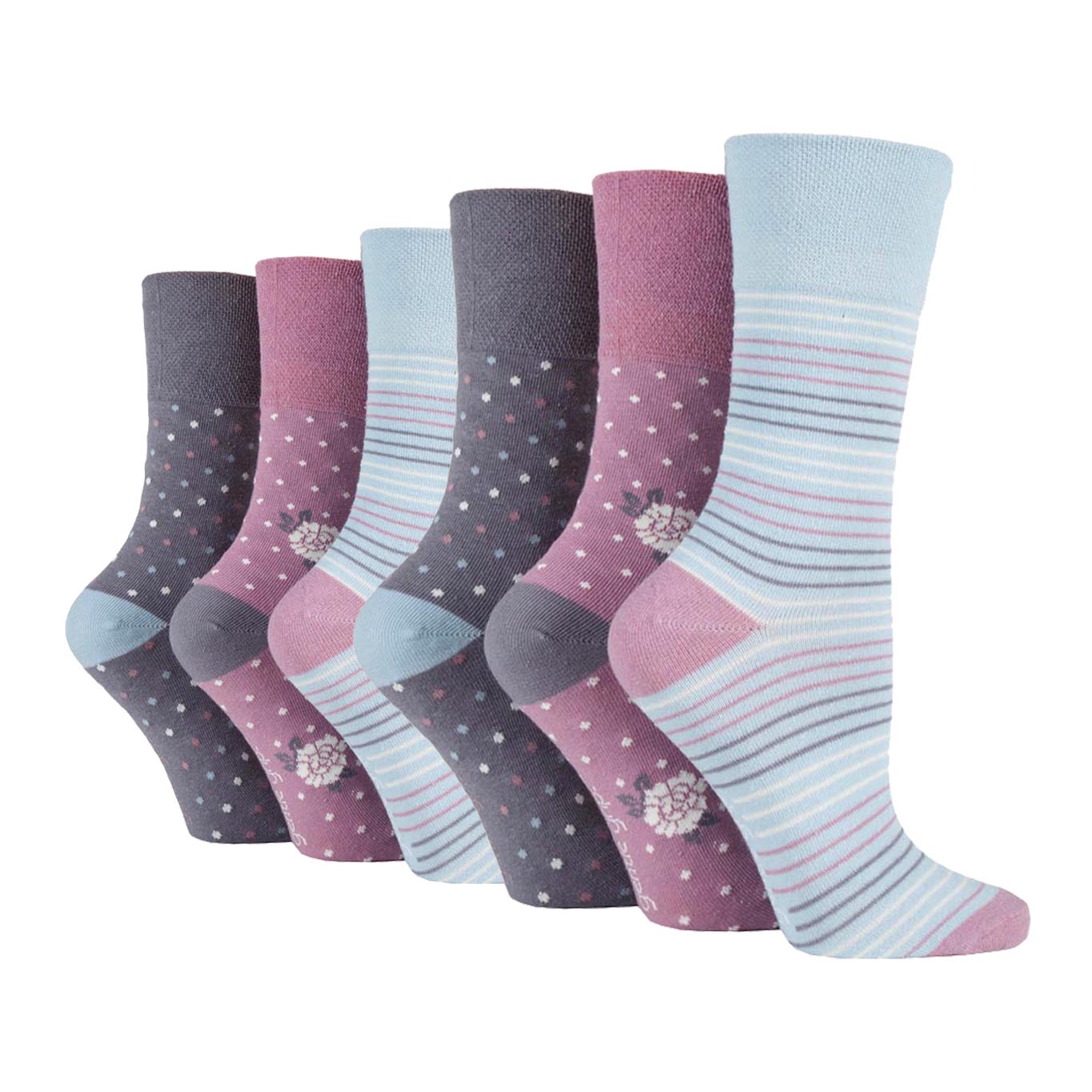 6 Pairs Ladies Cotton Socks - Dainty Flower