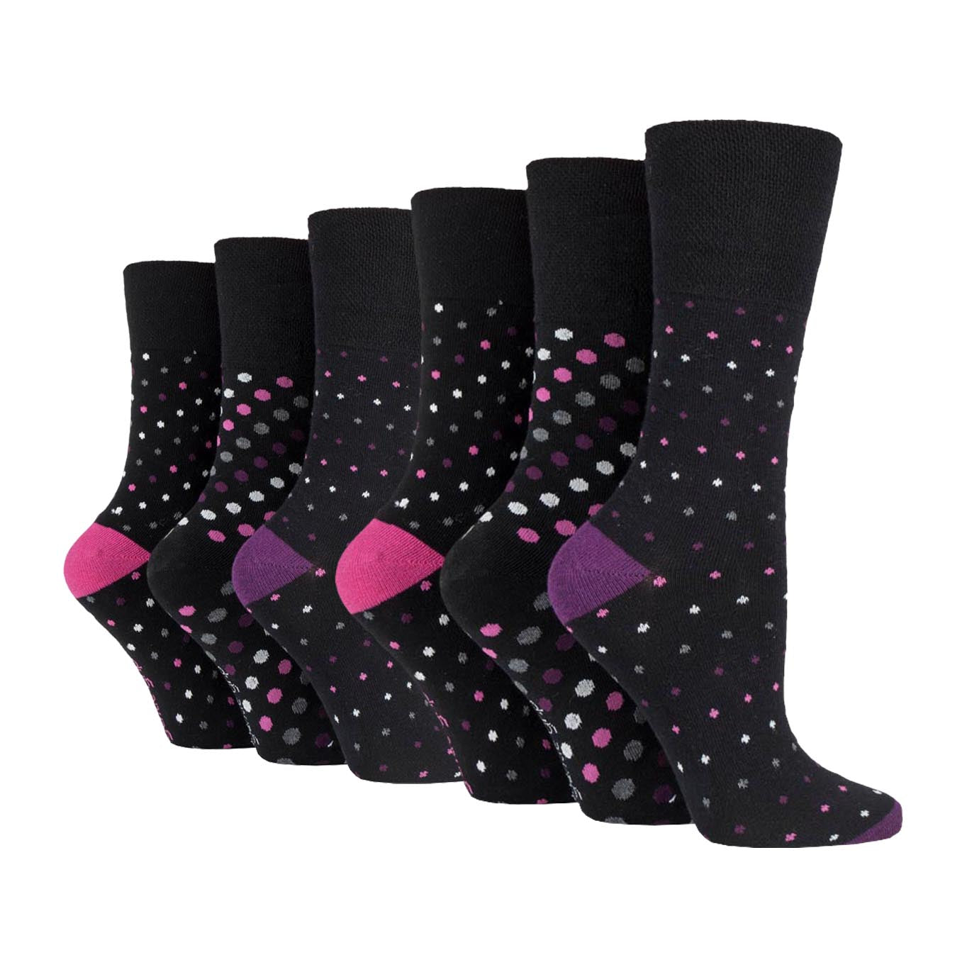 6 Pairs Ladies Cotton Socks - Multi Dot