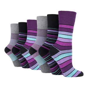 6 Pairs Ladies Cotton Socks - Mixed Black Stripe