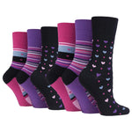 Load image into Gallery viewer, 6 Pairs Ladies Cotton Socks - Sweetheart Black
