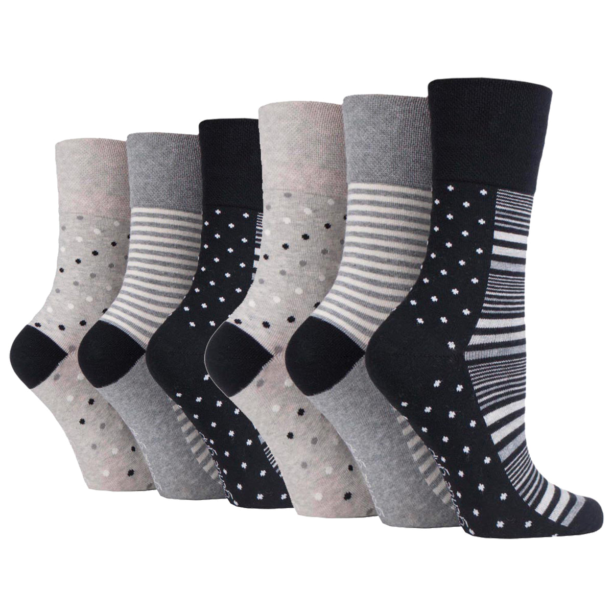 6 Pairs Ladies Cotton Socks - Monochrome