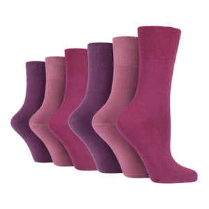 6 Pairs Ladies Plain Cotton Socks - Pink/Purple