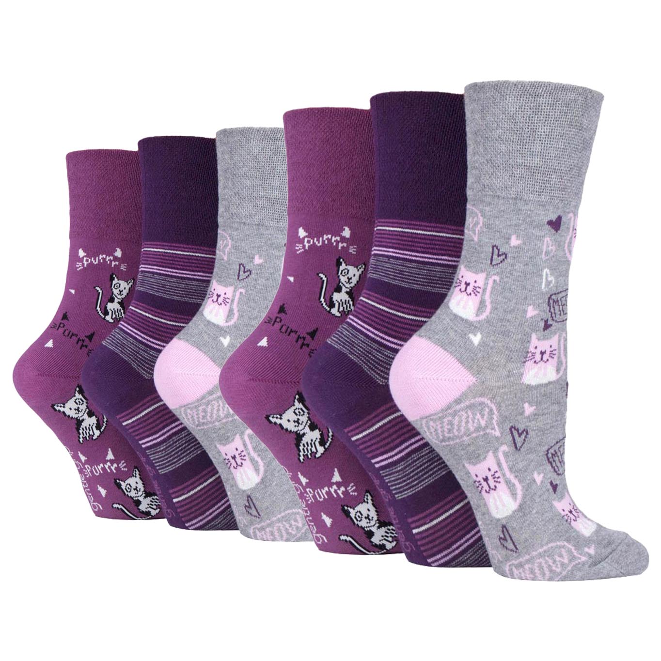 6 Pairs Ladies Fun Feet Cotton Socks - Kitten Purrrfect