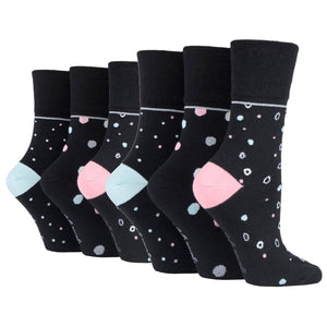 6 Pairs Ladies Cotton Socks - Mod Dots Black