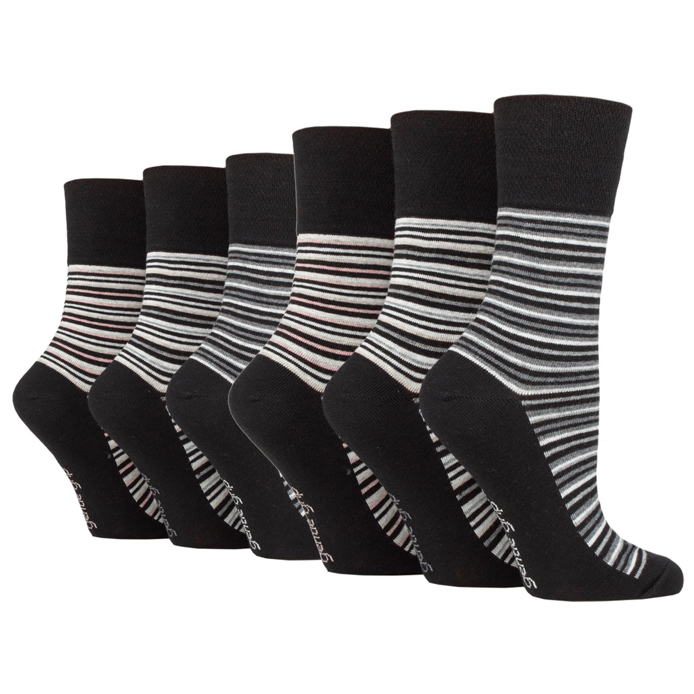 6 Pairs Ladies City Varied Stripe Cotton Socks - Black