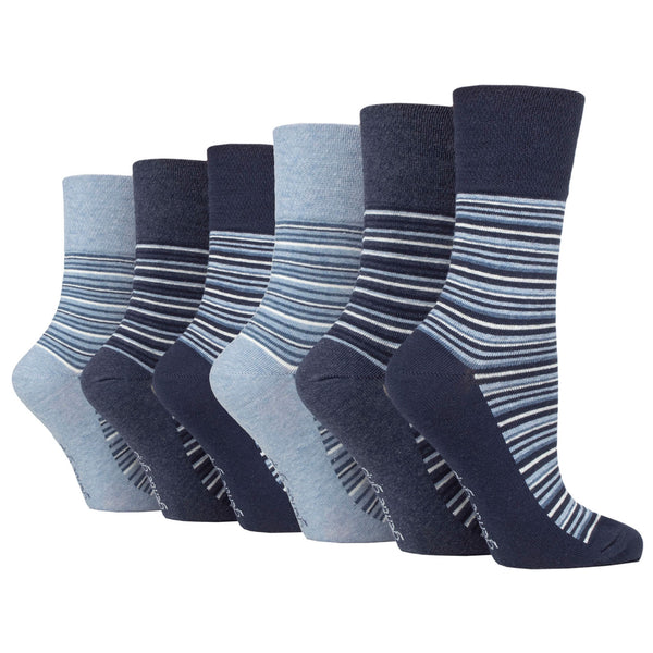 6 Pairs Ladies City Varied Stripe Cotton Socks - Navy