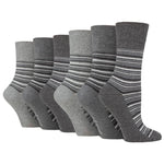 Load image into Gallery viewer, 6 Pairs Ladies City Varied Stripe Cotton Socks - Grey
