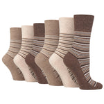 Load image into Gallery viewer, 6 Pairs Ladies City Varied Stripe Cotton Socks - Brown
