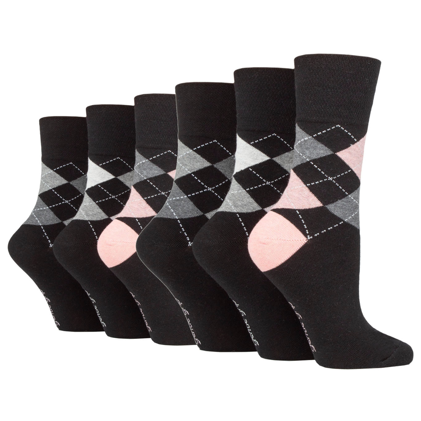 6 Pairs Ladies Highlands Argyle Cotton Socks - Black