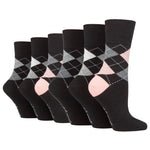 Load image into Gallery viewer, 6 Pairs Ladies Highlands Argyle Cotton Socks - Black
