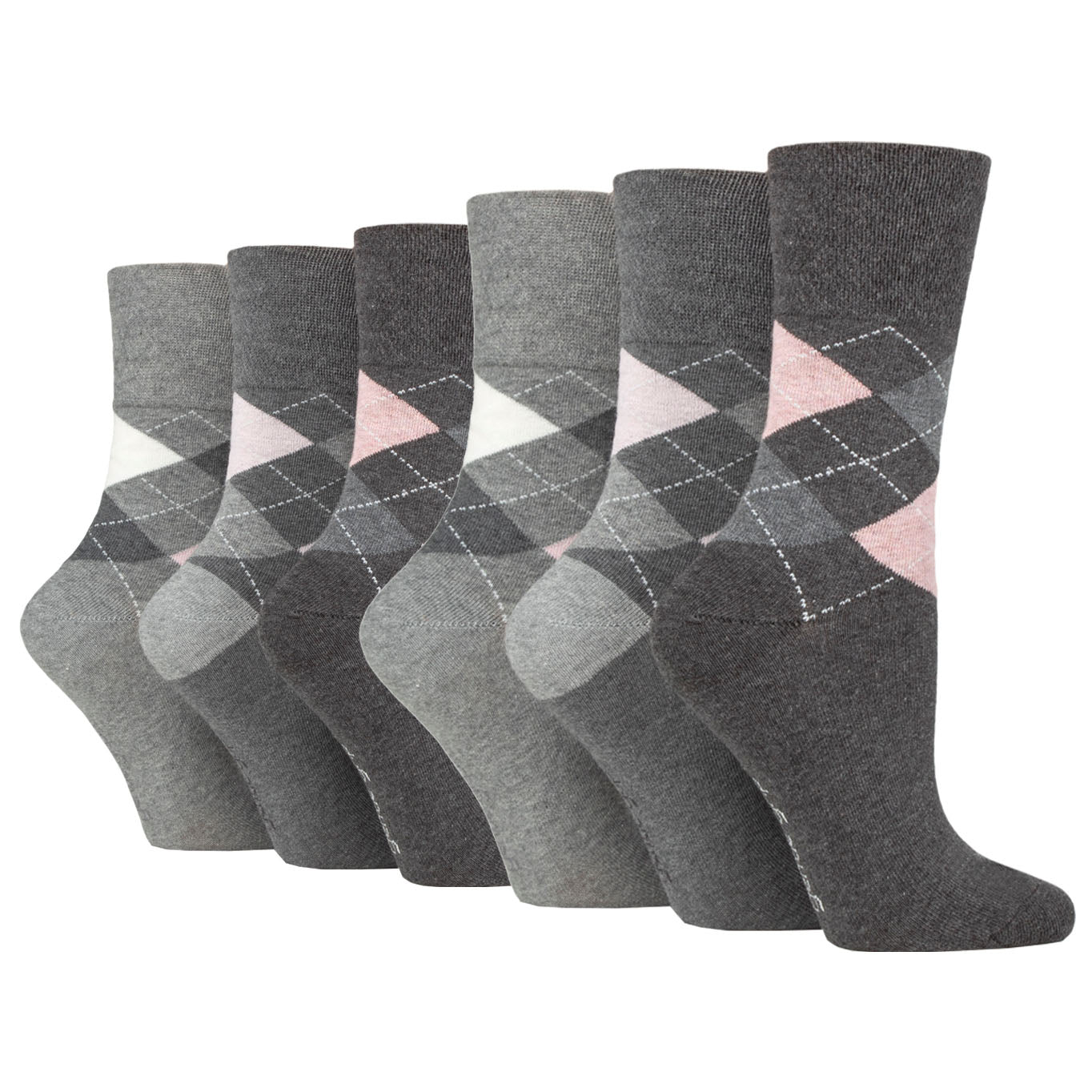 6 Pairs Ladies Highlands Argyle Cotton Socks - Grey