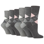 Load image into Gallery viewer, 6 Pairs Ladies Highlands Argyle Cotton Socks - Grey
