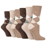 Load image into Gallery viewer, 6 Pairs Ladies Highlands Argyle Cotton Socks - Brown
