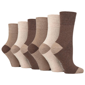 6 Pairs Ladies Seclude Contrast Heel Socks - Brown