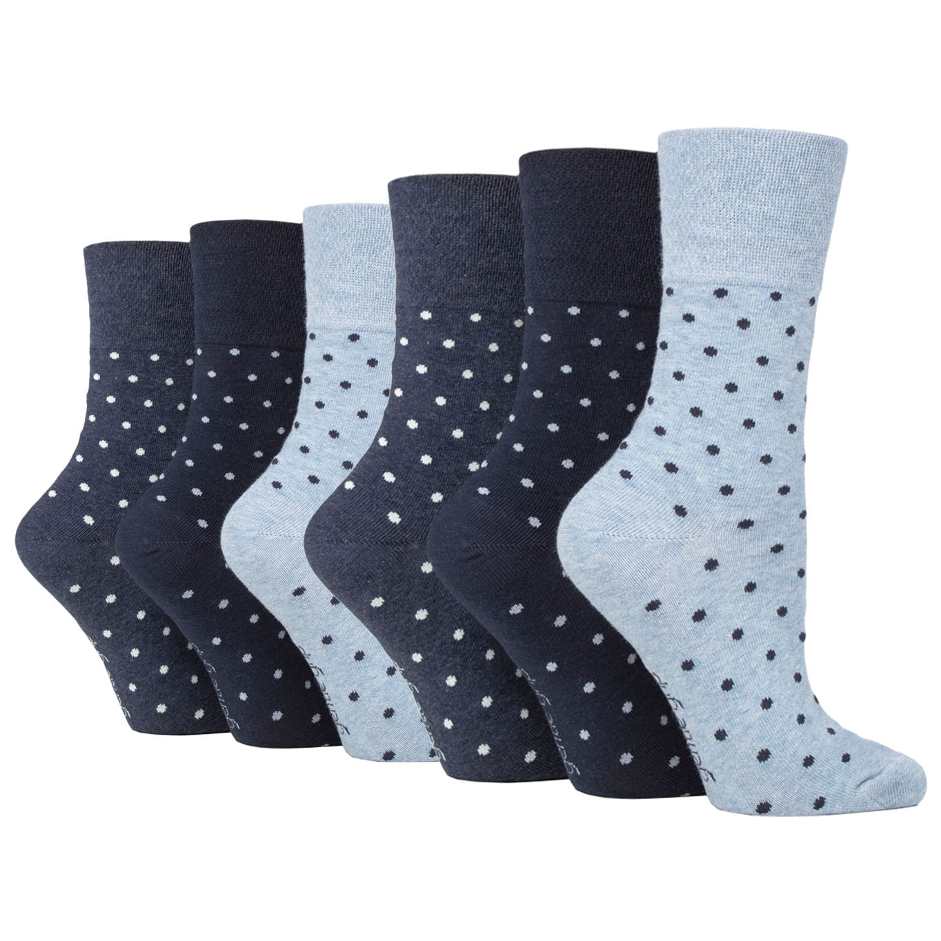 6 Pairs Ladies Digital Dots Cotton Socks - Navy/Denim