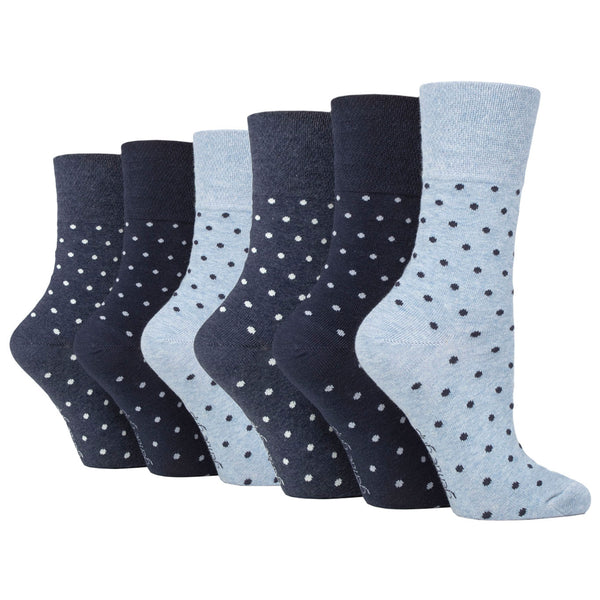 6 Pairs Ladies Digital Dots Cotton Socks - Navy/Denim