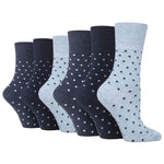 Load image into Gallery viewer, 6 Pairs Ladies Digital Dots Cotton Socks - Navy/Denim
