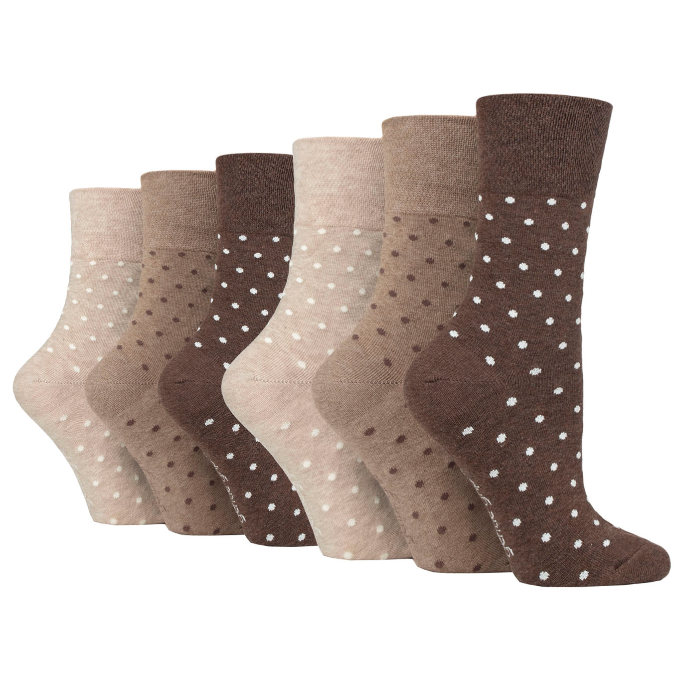 6 Pairs Ladies Digital Dots Cotton Socks - Brown/Neutral