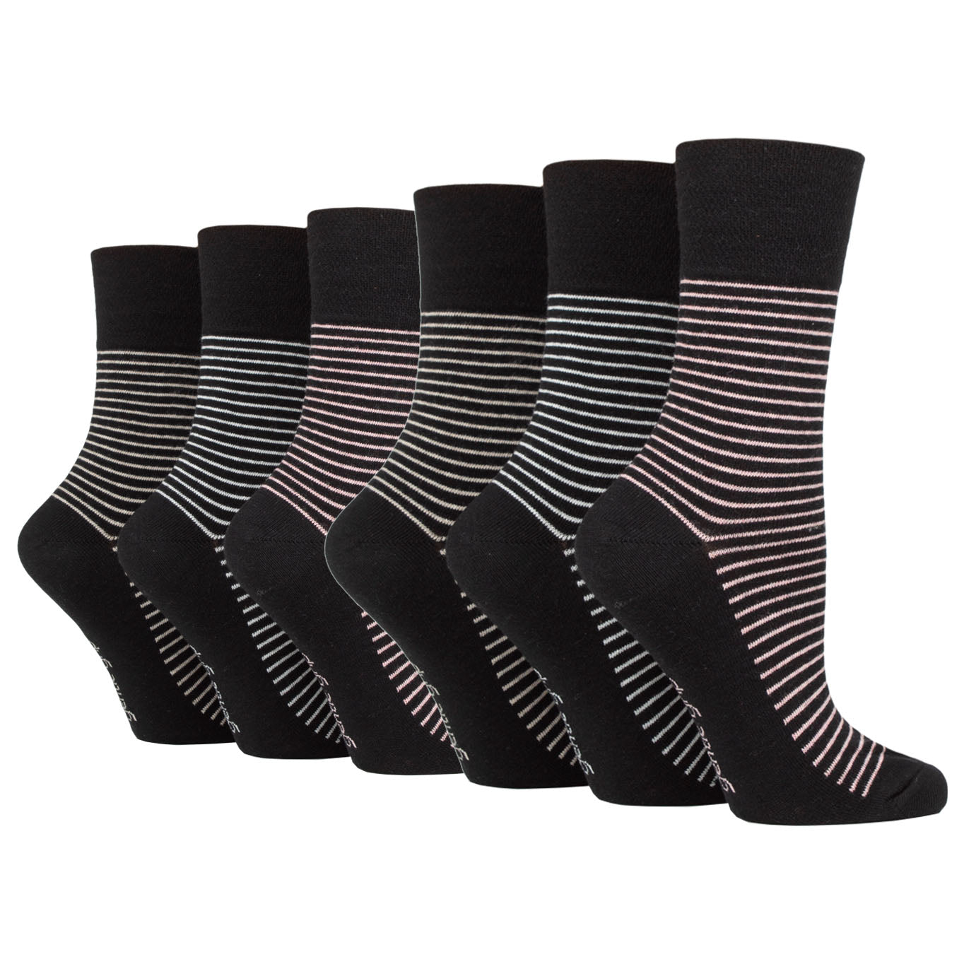 6 Pairs Ladies Varsity Stripe Cotton Socks - Black