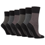 Load image into Gallery viewer, 6 Pairs Ladies Varsity Stripe Cotton Socks - Black
