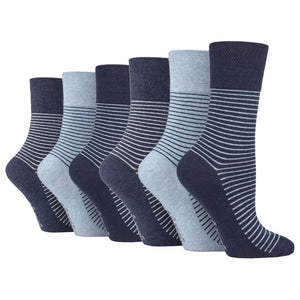 6 Pairs Ladies Varsity Stripe Cotton Socks - Denim