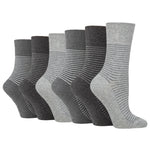 Load image into Gallery viewer, 6 Pairs Ladies Varsity Stripe Cotton Socks - Grey
