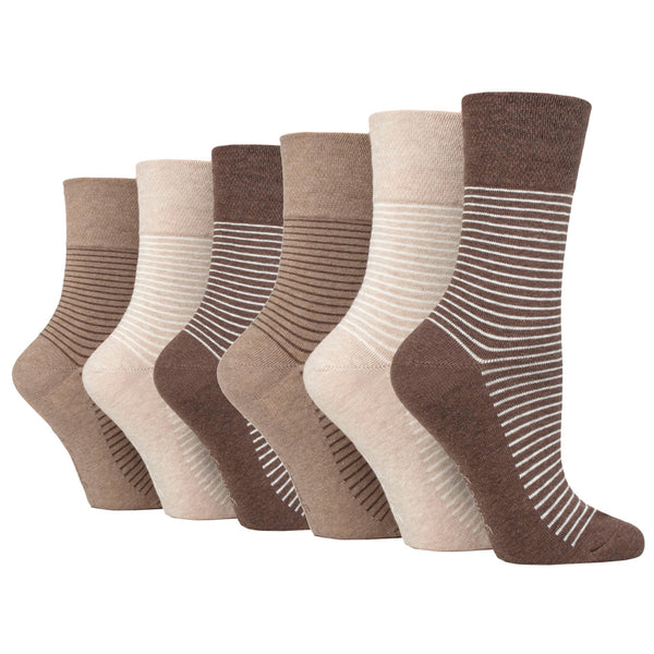 6 Pairs Ladies Varsity Stripe Cotton Socks - Brown