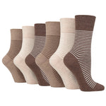 Load image into Gallery viewer, 6 Pairs Ladies Varsity Stripe Cotton Socks - Brown
