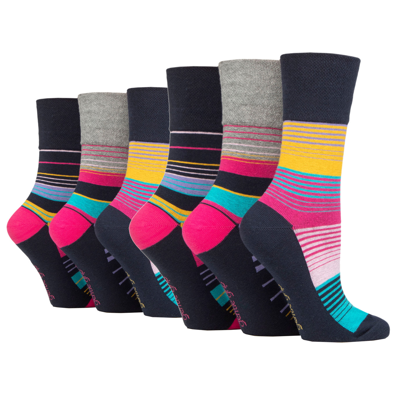 6 Pairs Ladies Colourburst Cotton Socks - Stripey Vibes