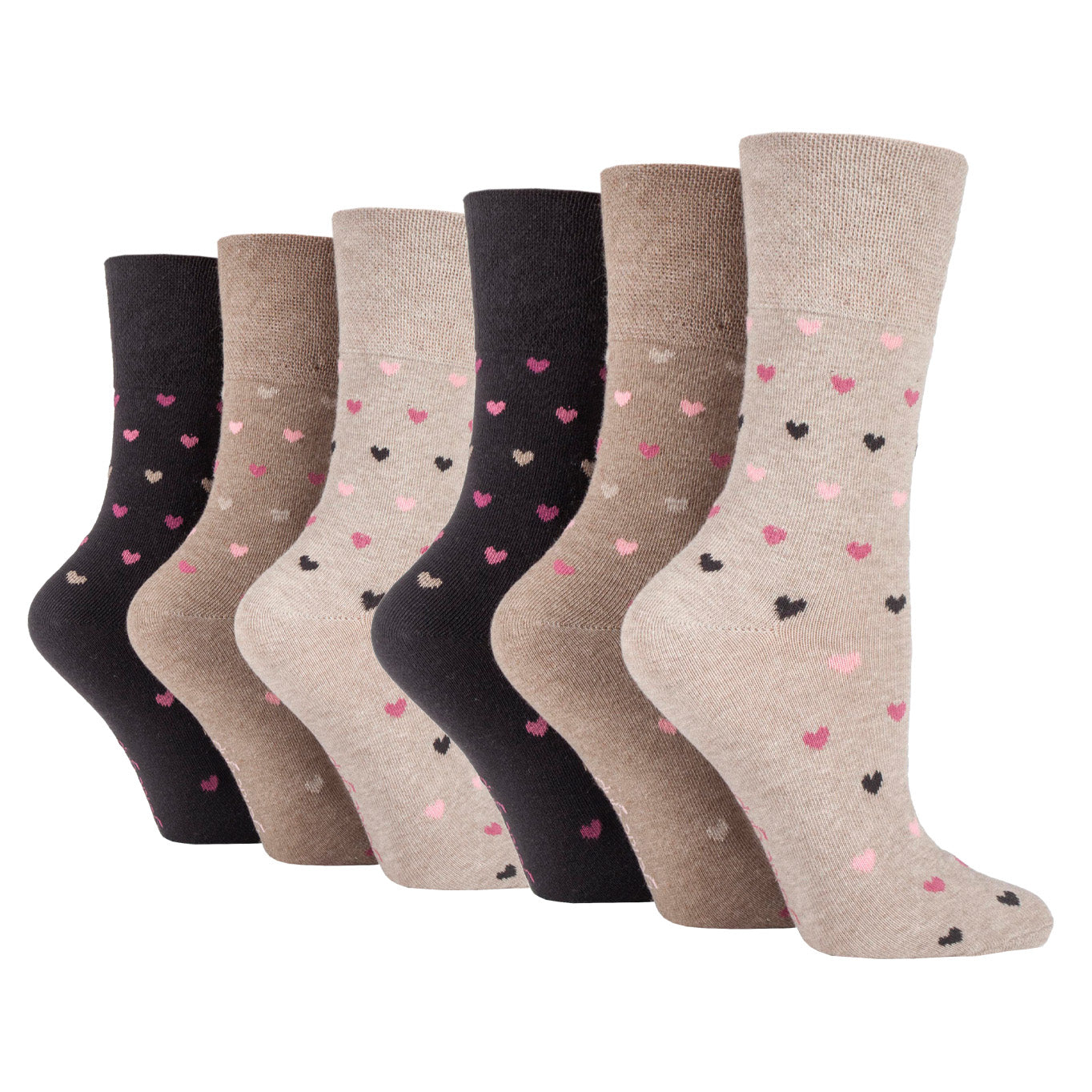 6 Pairs Ladies Cotton Socks - Brown/Natural