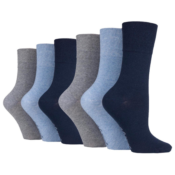 6 Pairs Ladies Plain Cotton Socks - Navy/Denim/Light Grey