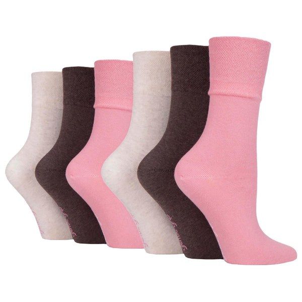 6 Pairs Ladies Plain Cotton Socks - Coral and Coffee