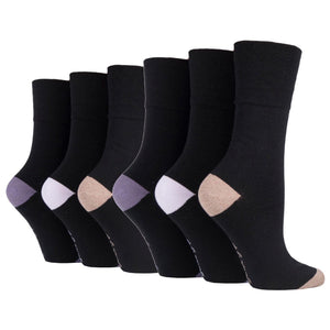 6 Pairs Ladies Heel & Toe Cotton Socks - Black and Mauve