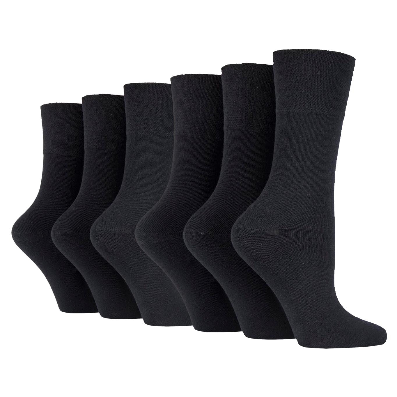 6 Pairs Ladies Plain Cotton Socks - Black