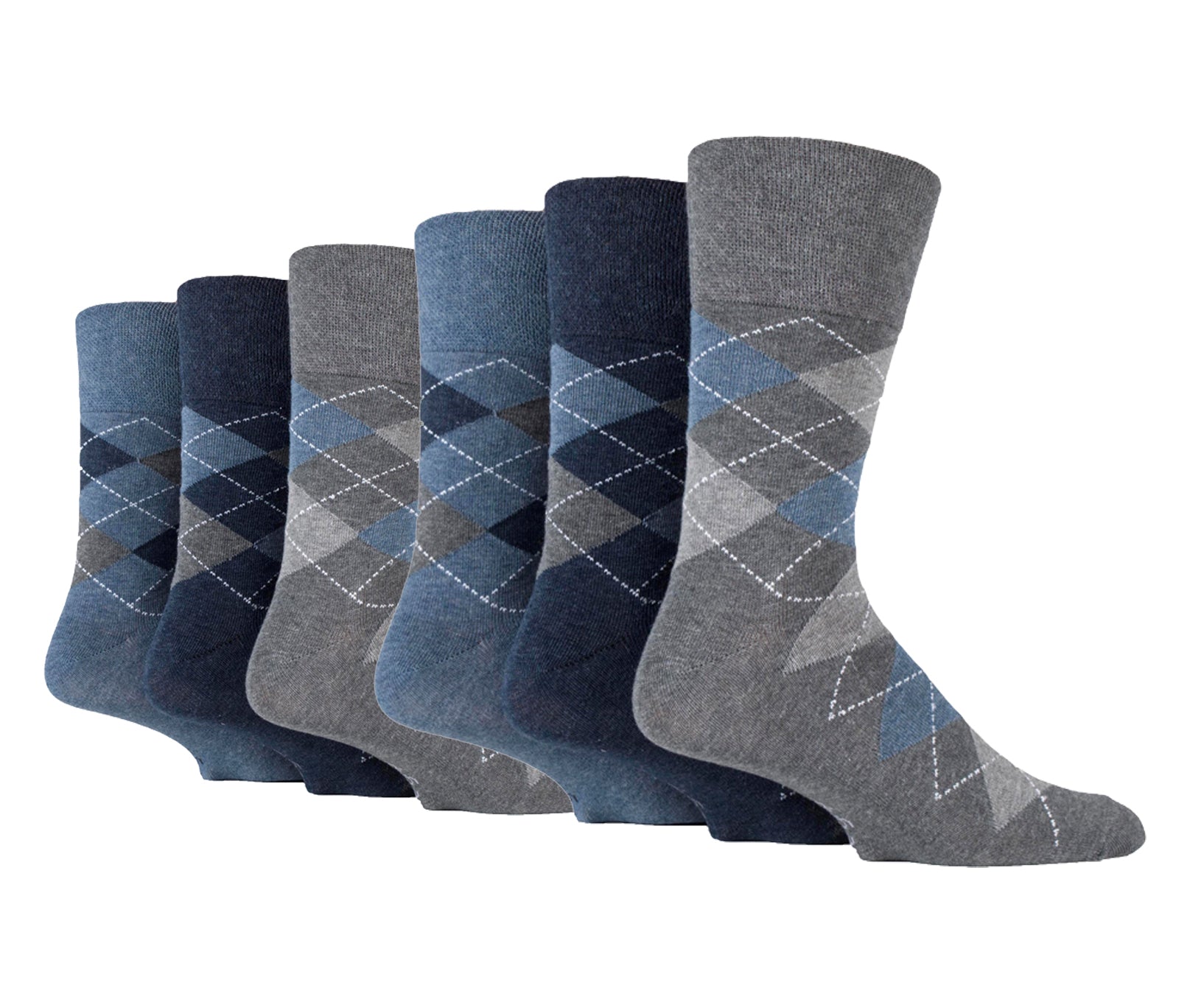 6 Pairs Ladies Plus Size Cotton Socks - Argyle Denim